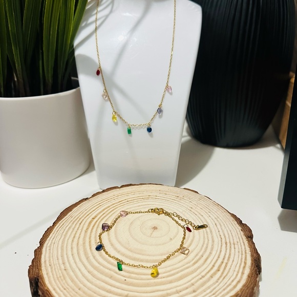 Jewelry - Multicolor Gemstone Necklace and Bracelet Set stainless steel